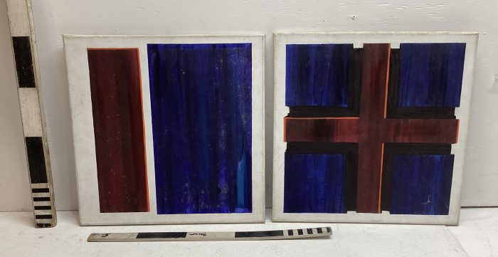 Modern abstract painting - blue and red panels