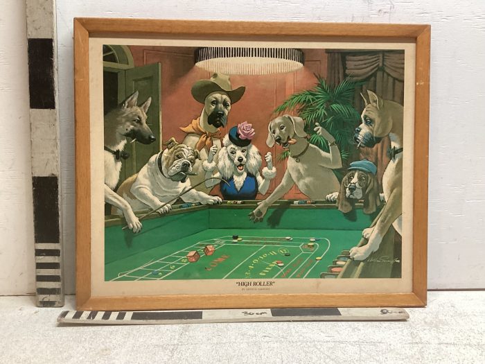 Painting of dogs gambling, "High Roller"